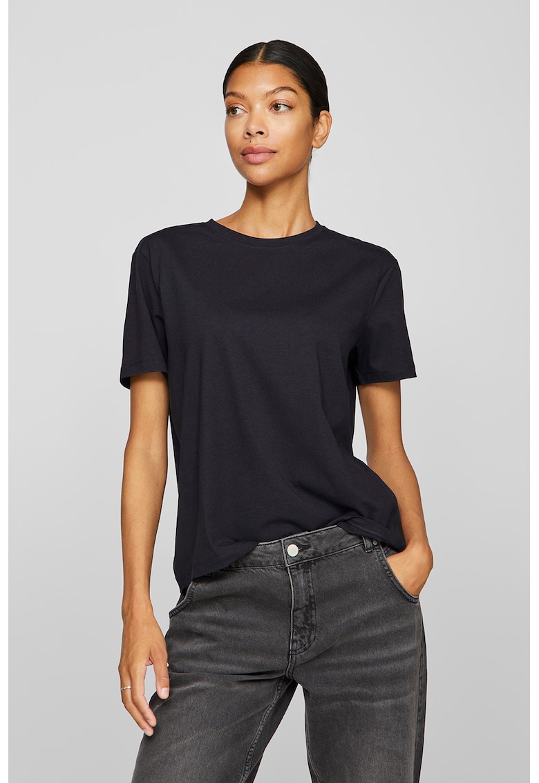 Tricou din amestec de bumbac organic cu decolteu la baza gatului