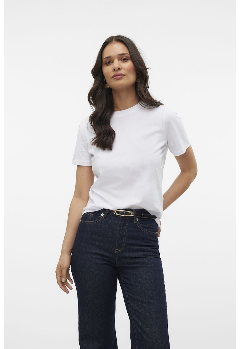 Tricou de bumbac organic cu decolteu la baza gatului - Alb optic