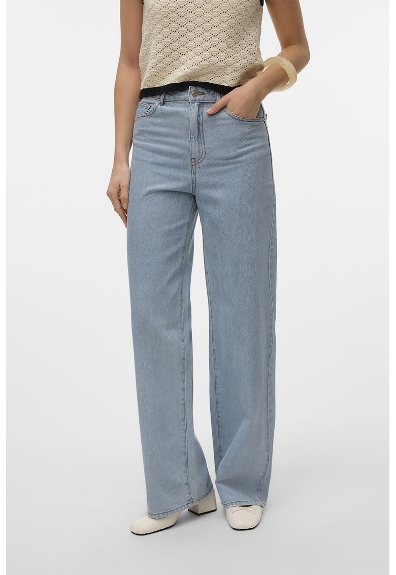 Blugi cu croiala ampla si talie inalta - Albastru deschis