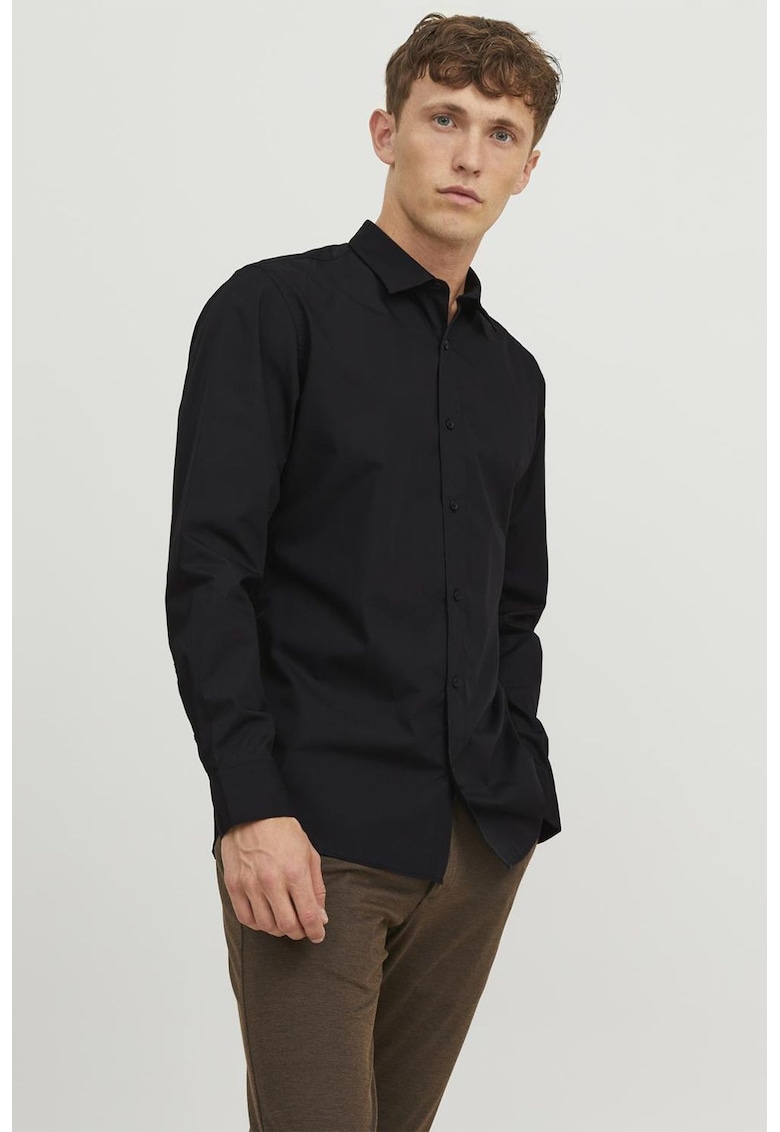 Camasa slim fit din amestec de bumbac - Negru