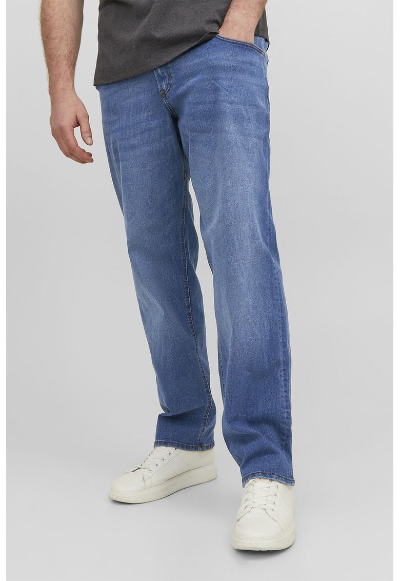 Blugi drepti cu aspect decolorat - Albastru inchis