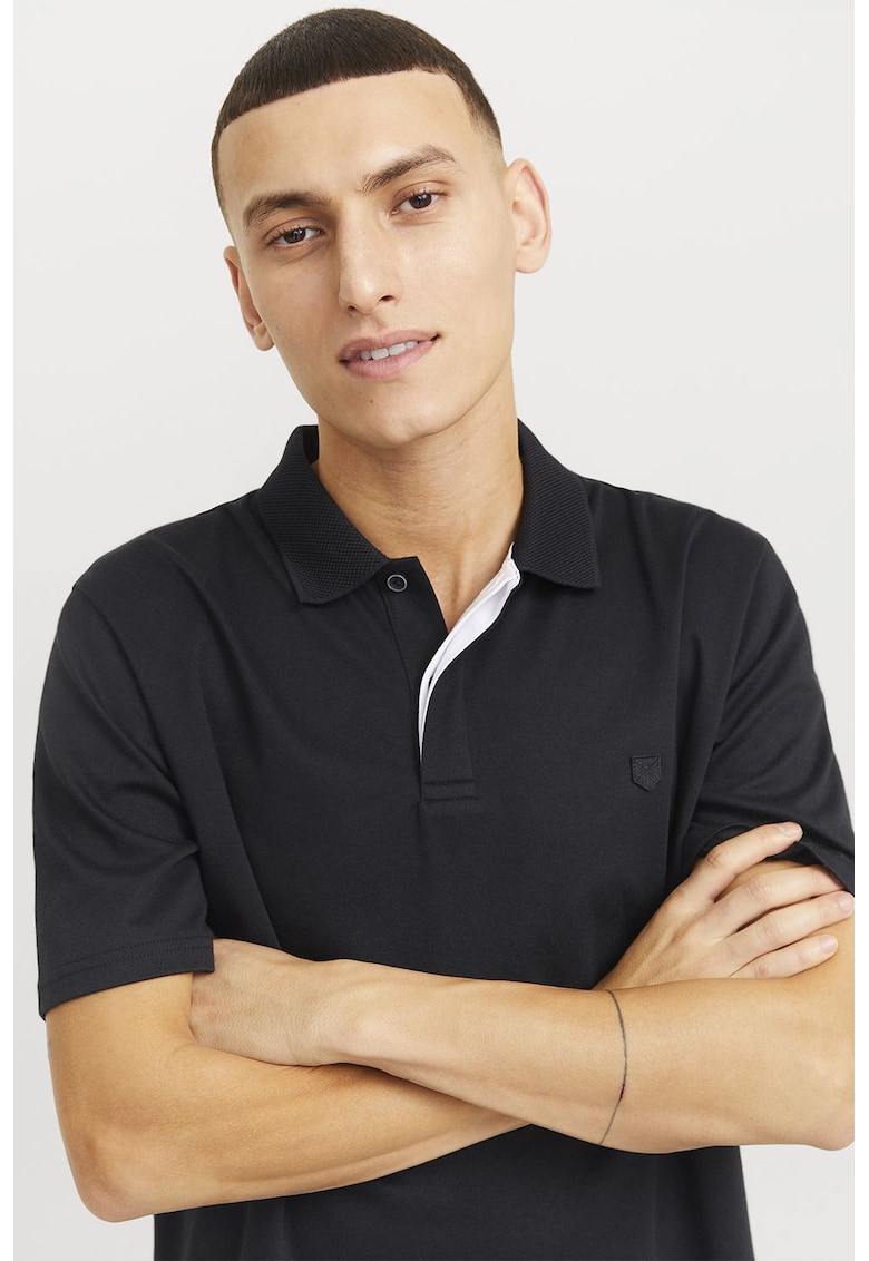 Tricou polo din amestec de bumbac organic - Negru