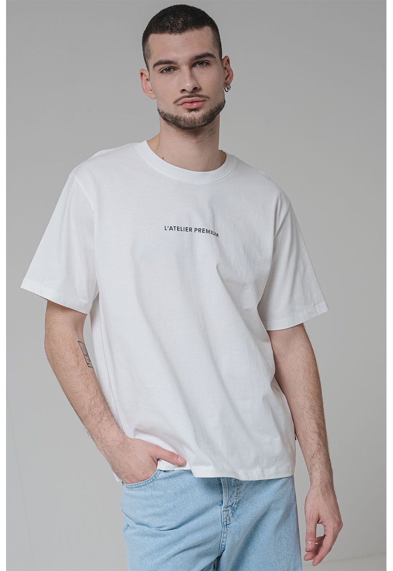 Tricou cu detaliu text - Alb