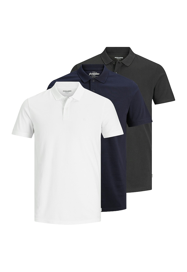 Set de tricouri polo - 3 piese - Alb/Negru/Bleumarin