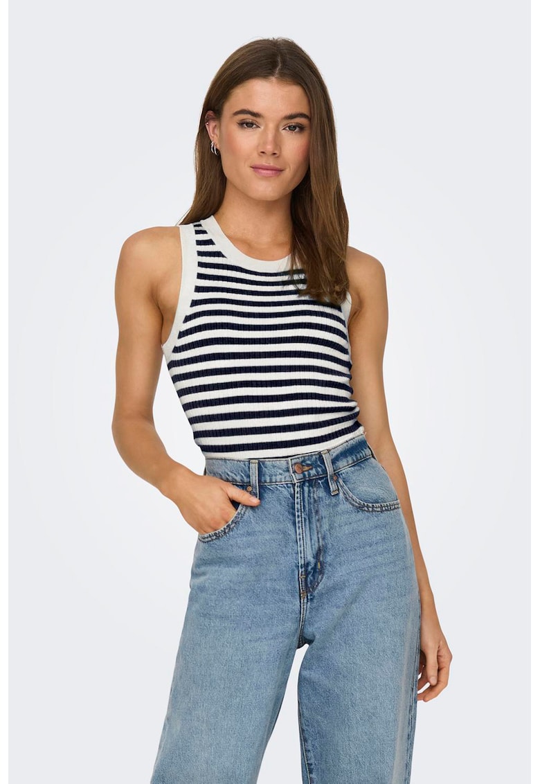 Pulover fara maneci cu dungi