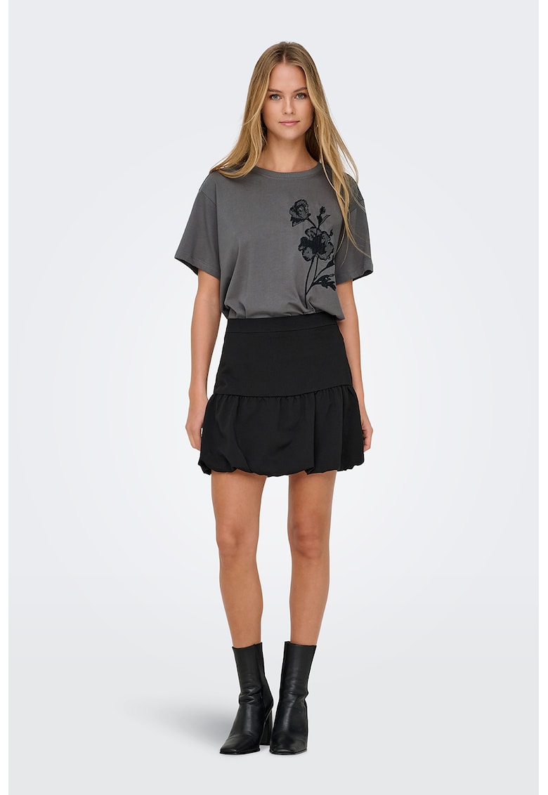 Tricou de bumbac organic cu broderie florala - Gri inchis