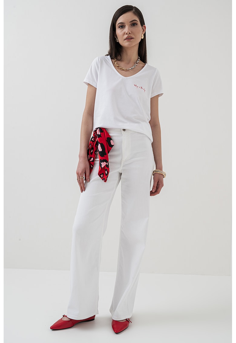 Pieces Tricou din amestec de bumbac organic Silly - Alb/Rosu inchis