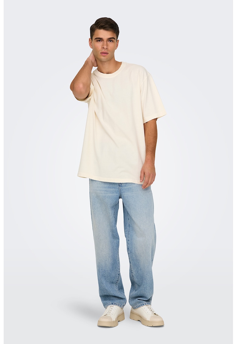 Blugi drepti cu aspect decolorat - Albastru deschis