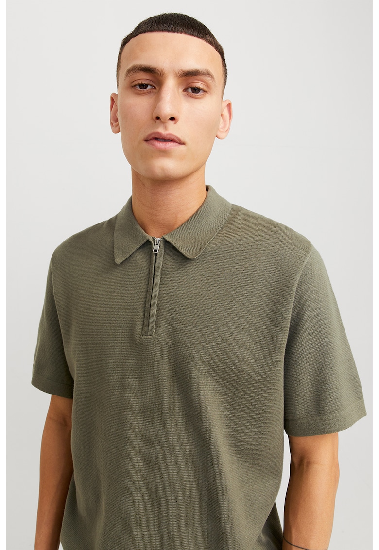 Tricou polo cu fermoar scurt