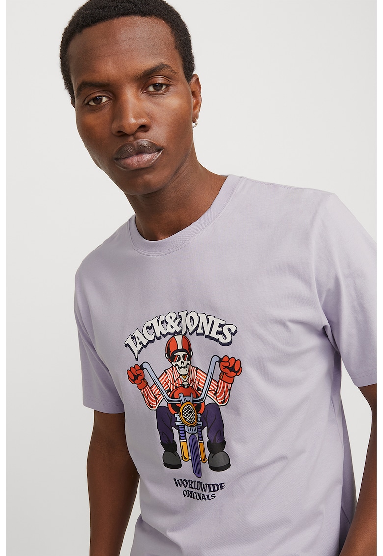 Tricou cu imprimeu si decolteu la baza gatului