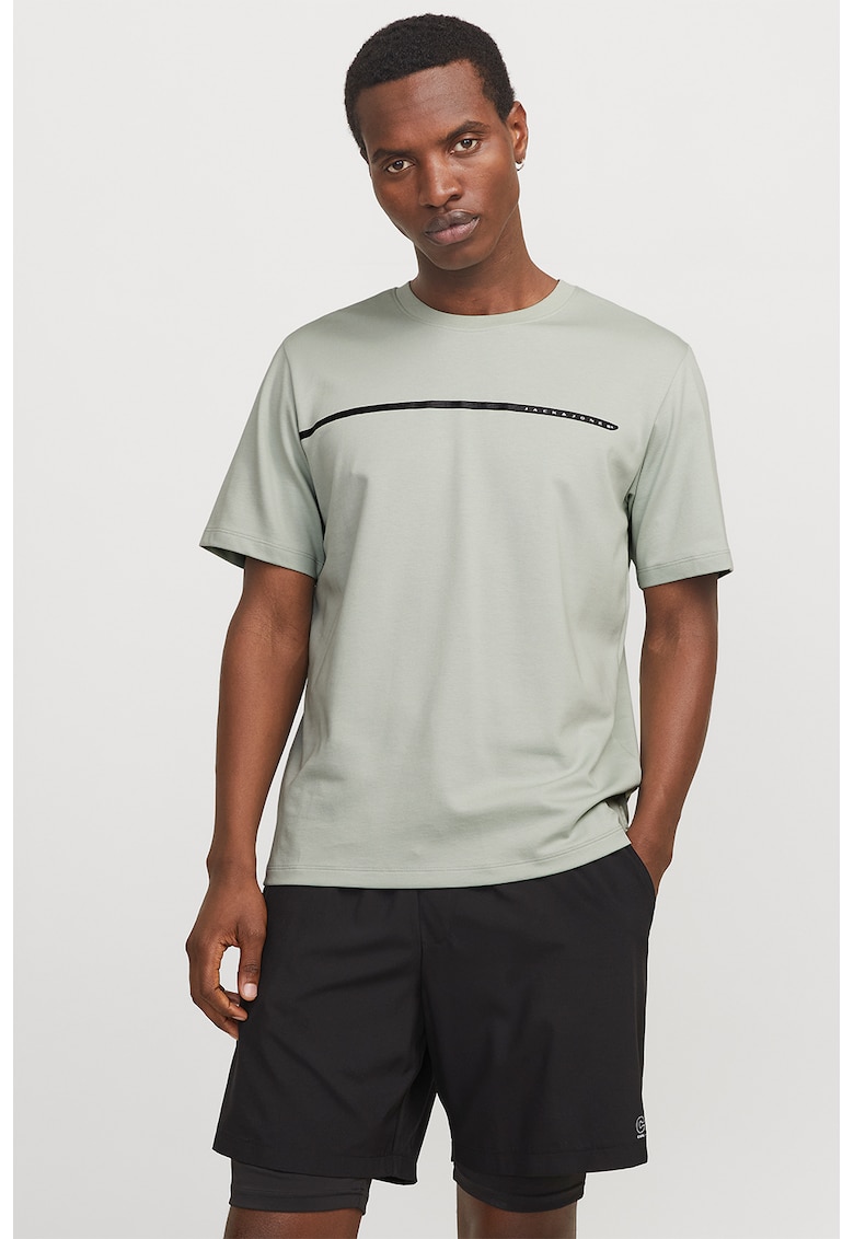 Tricou din amestec de bumbac cu decolteu la baza gatului - Verde pal