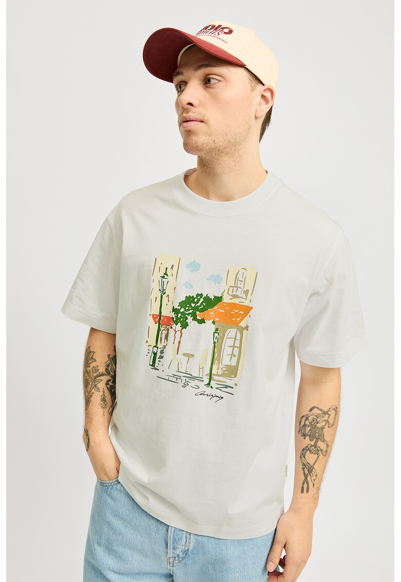 Tricou cu imprimeu grafic - Verde/Portocaliu/Gri cenusiu