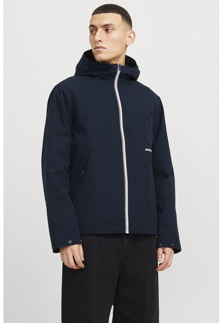 Jacheta cu fermoar si gluga - Bleumarin