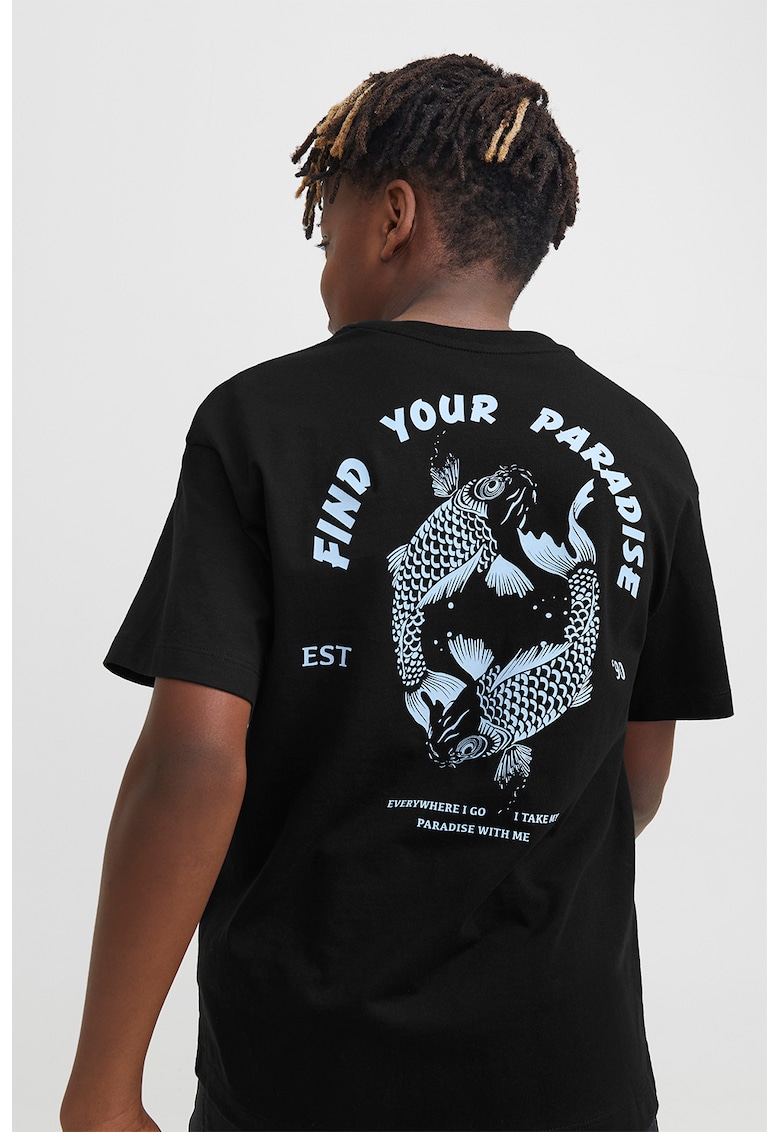 Tricou de bumbac cu imprimeu - Alb/Negru