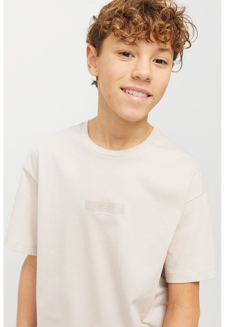 Tricou de bumbac cu text - Crem