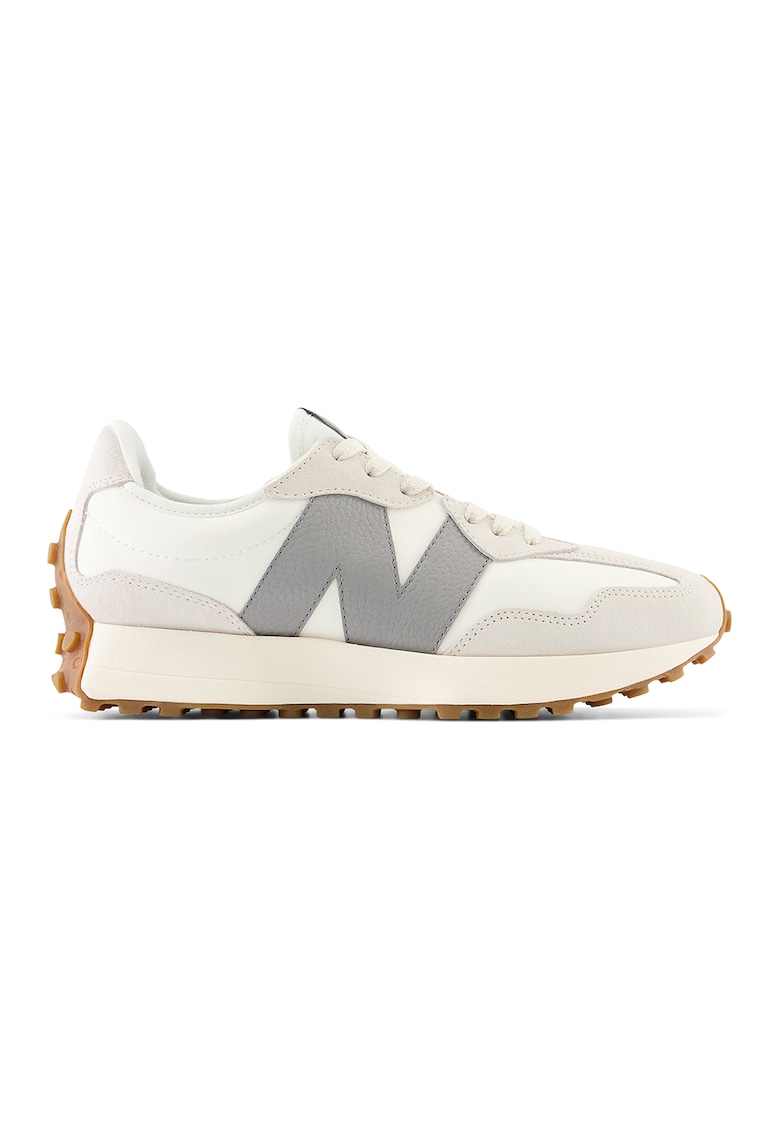 Pantofi sport 327 de piele intoarsa cu logo - Alb fildes/Gri/Bej deschis