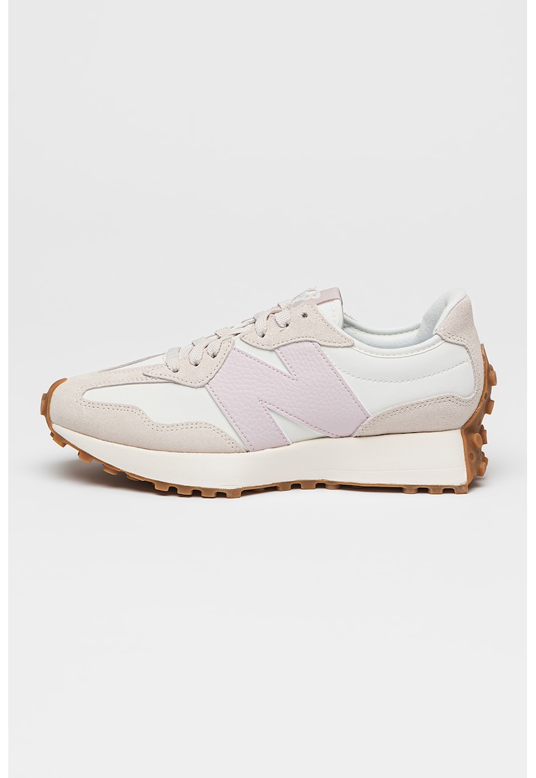 Pantofi sport cu garnituri de piele si piele intoarsa 327 - Alb fildes/Lila