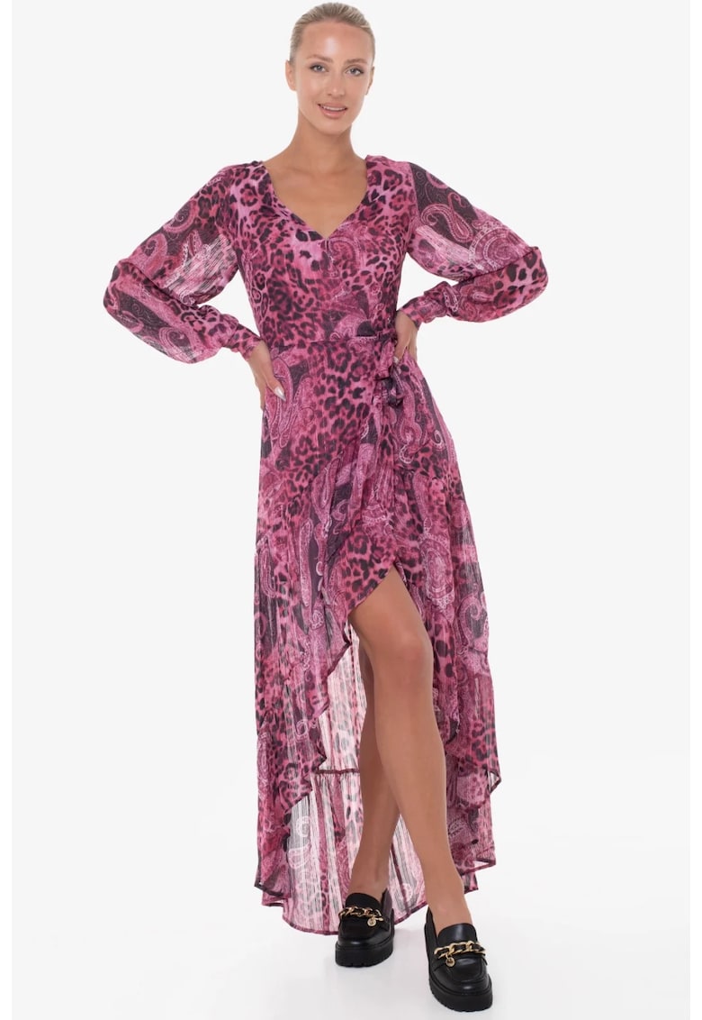 Rochie asimetrica cu imprimeu paisley W3YK48 - Roz