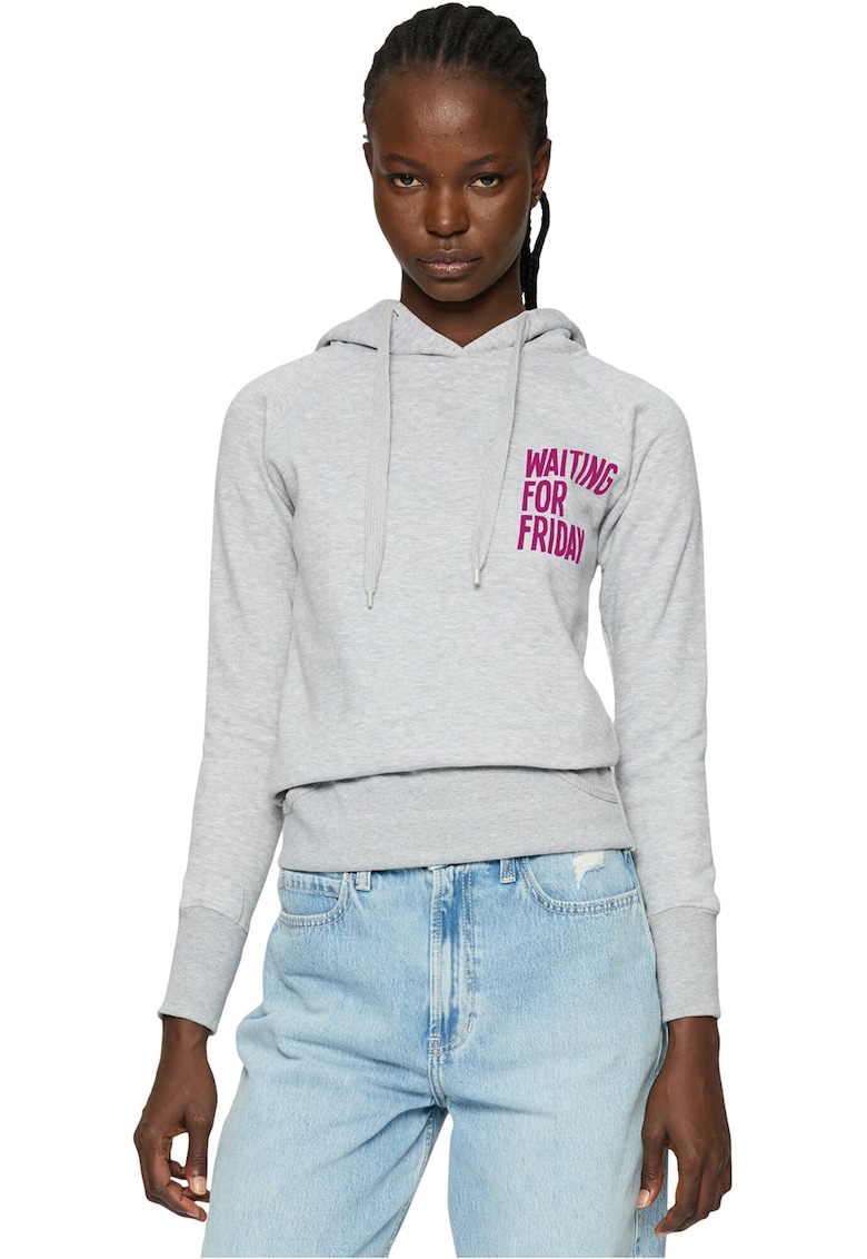 Hanorac din amestec de bumbac cu imprimeu text