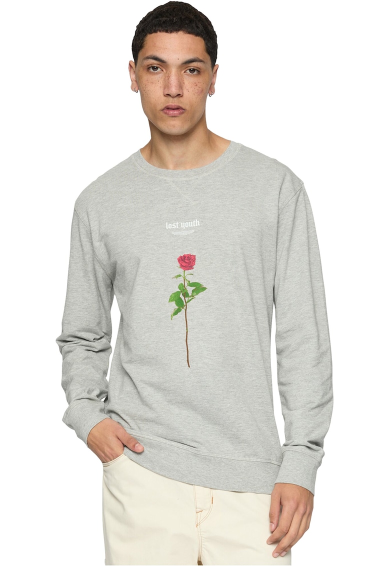 Bluza de trening cu imprimeu si decolteu la baza gatului