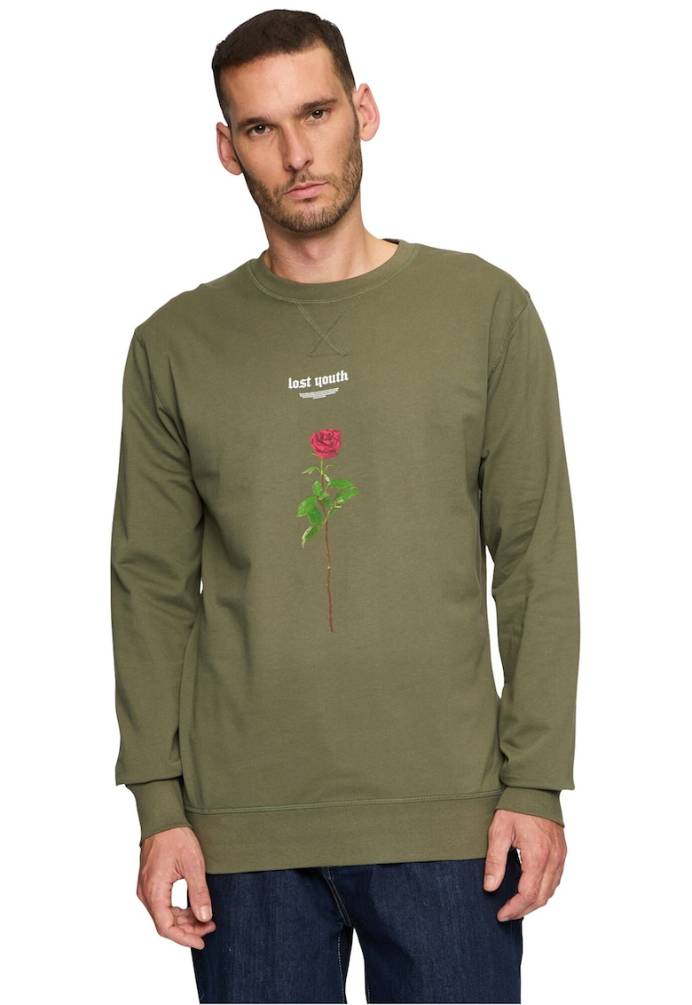 Bluza de trening cu imprimeu si decolteu la baza gatului