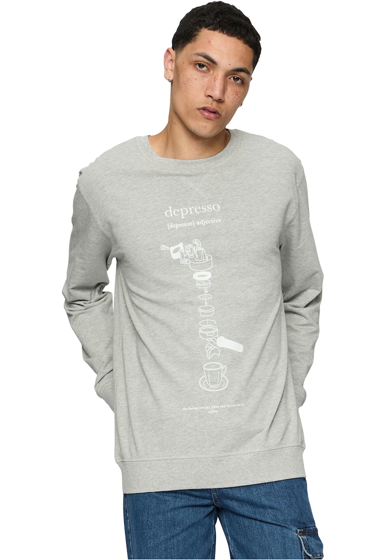 Bluza de trening unisex cu imprimeu si decolteu la baza gatului