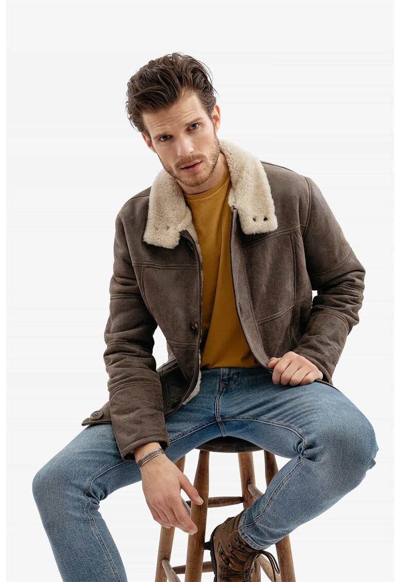 Geaca din piele cu captuseala din blana de miel Napalan