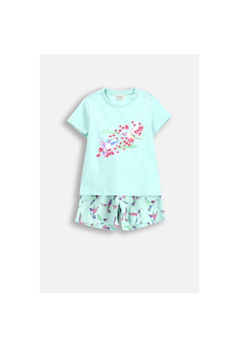 Pijama scurta cu imprimeu colibri - Albastru aquamarin