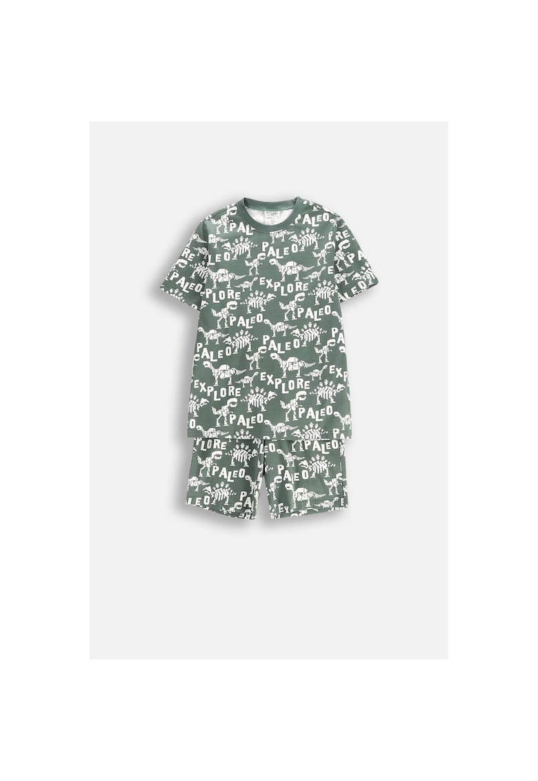 Pijama cu imprimeu si maneca scurta - Verde masliniu - Verde