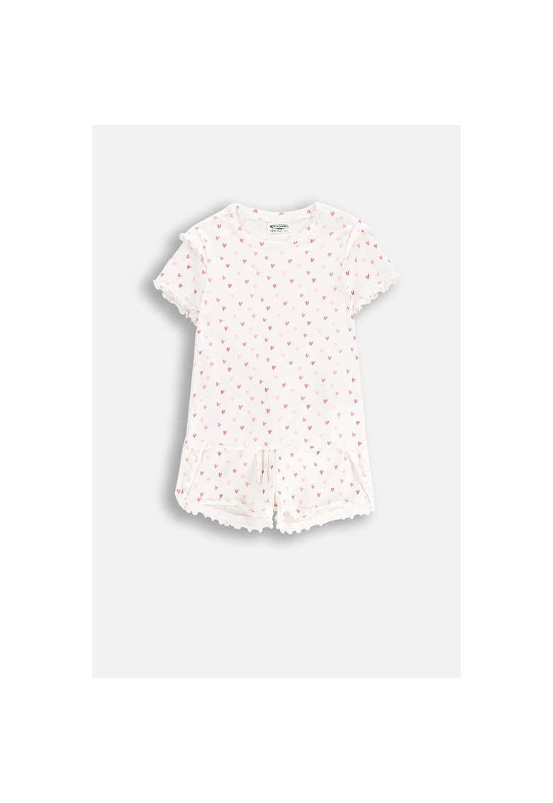 Pijama cu volanase si imprimeu cu inimioare