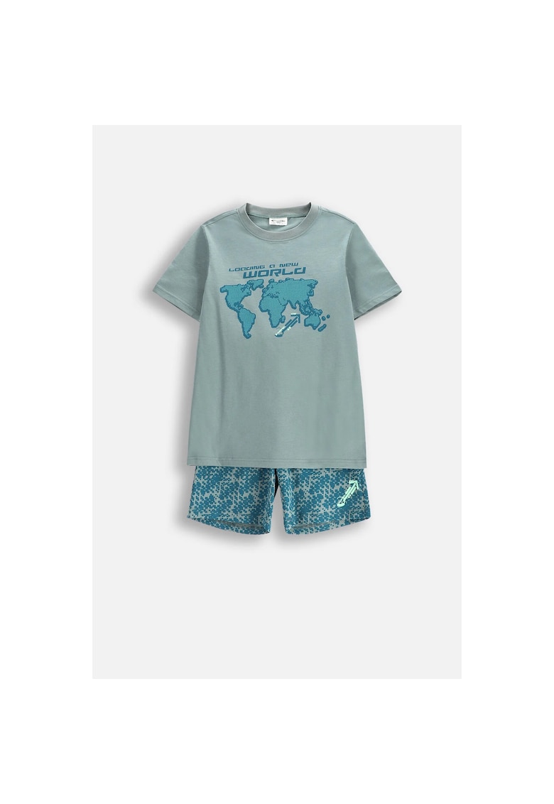 Pijama scurta cu imprimeu grafic - Verde salvie - Verde