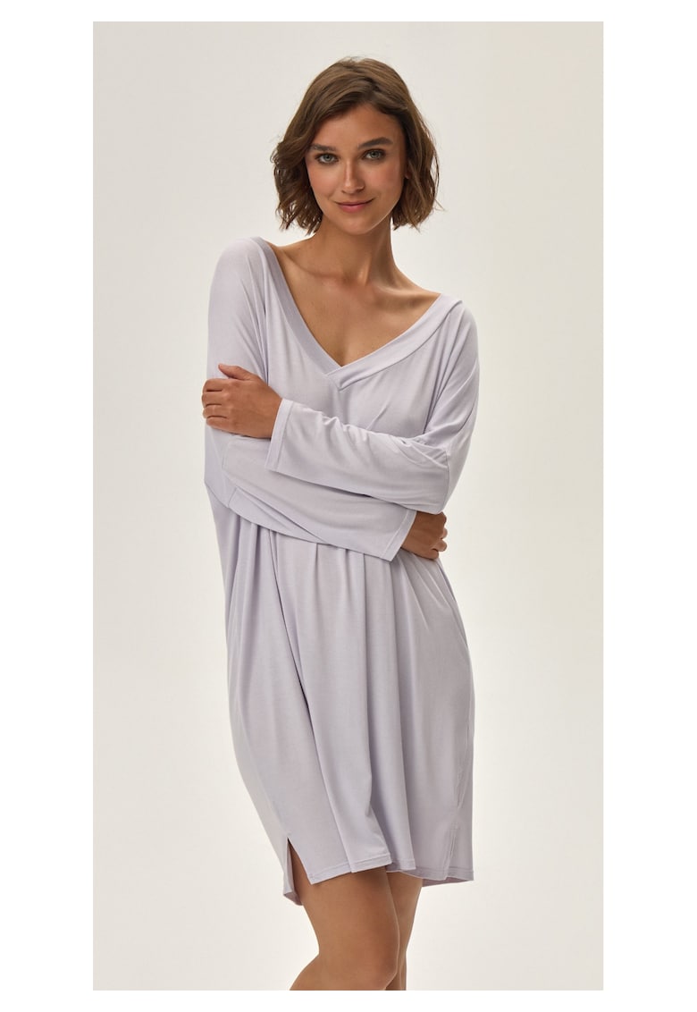 Camasuta de noapte - Jannet - maneci lungi - decolteu in V - gri - viscoza -