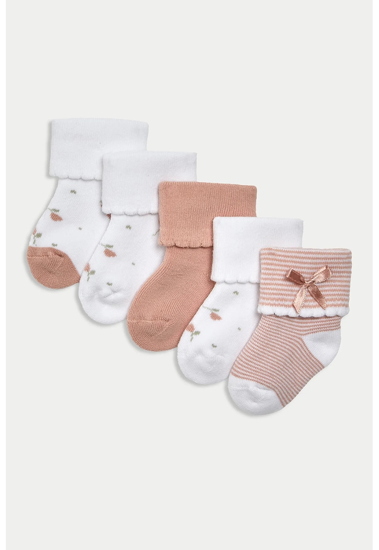 Set de sosete din amestec de bumbac - 5 Perechi - Maro nisip/Alb optic