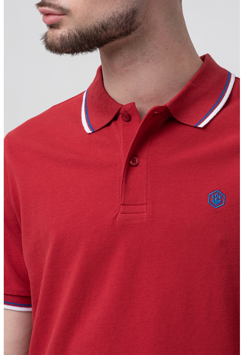 Tricou polo din material pique si logo discret - Rosu vermillion