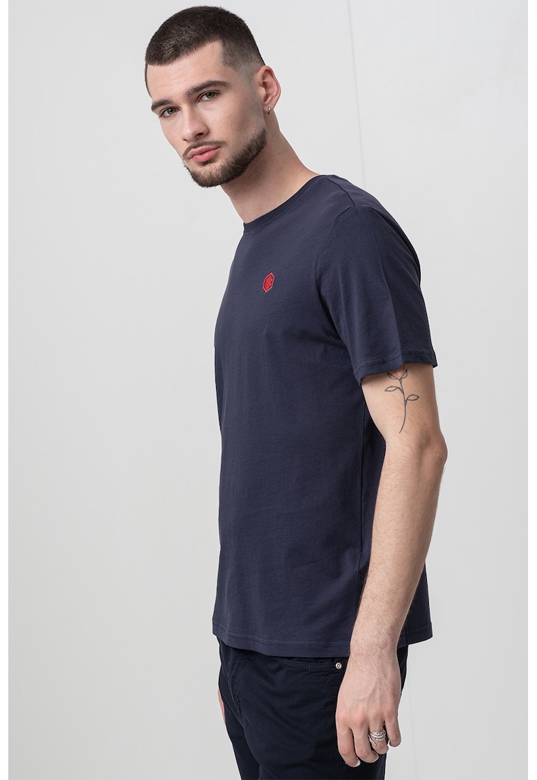 Tricou cu decolteu la baza gatului si logo brodat - Bleumarin