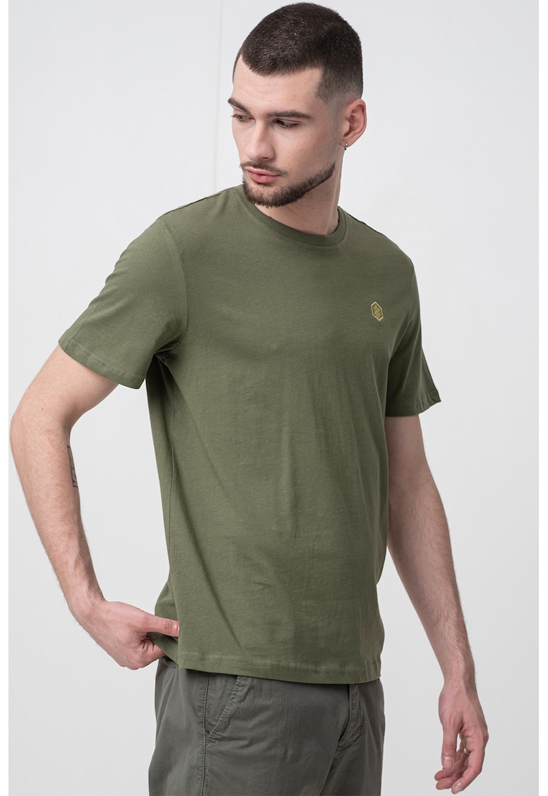 Tricou cu decolteu la baza gatului si logo brodat - Verde fistic
