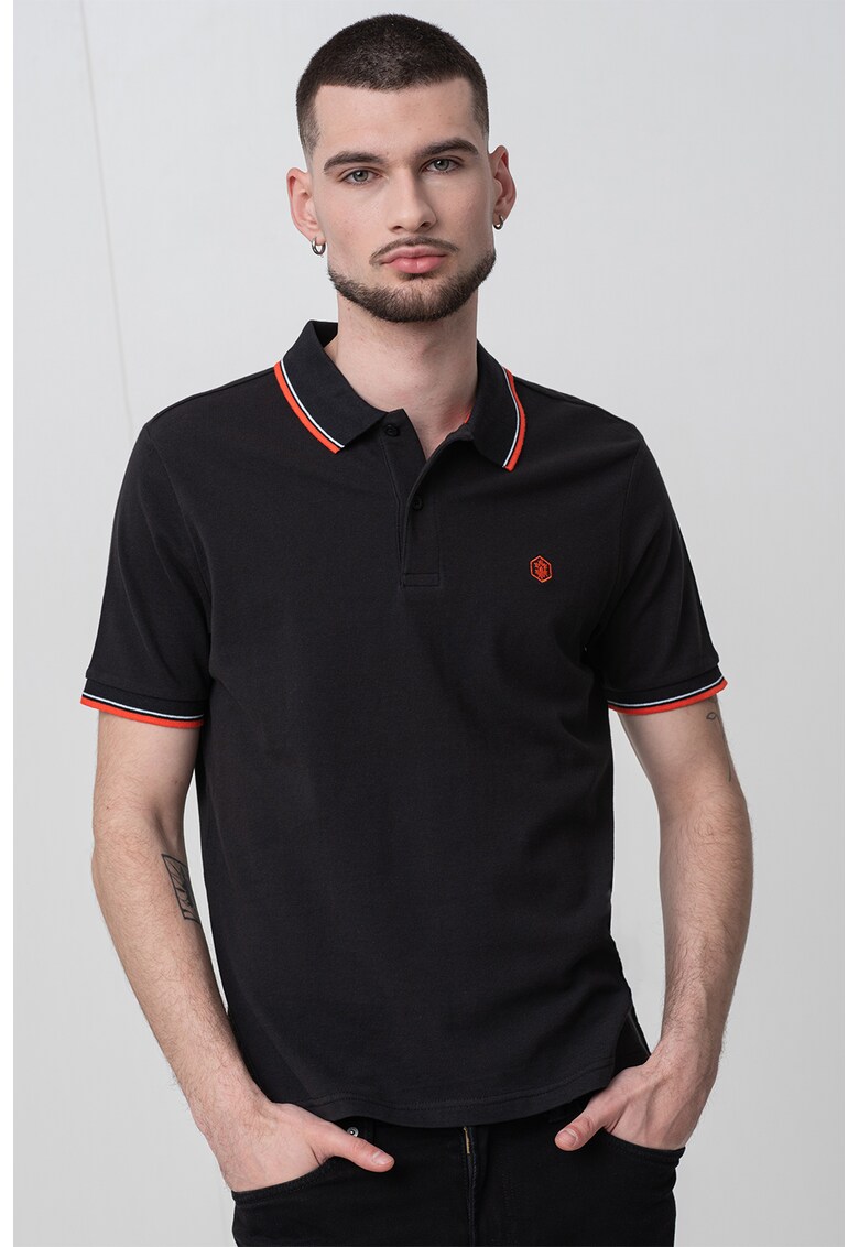 Tricou polo din material pique si logo discret - Rosu/Negru