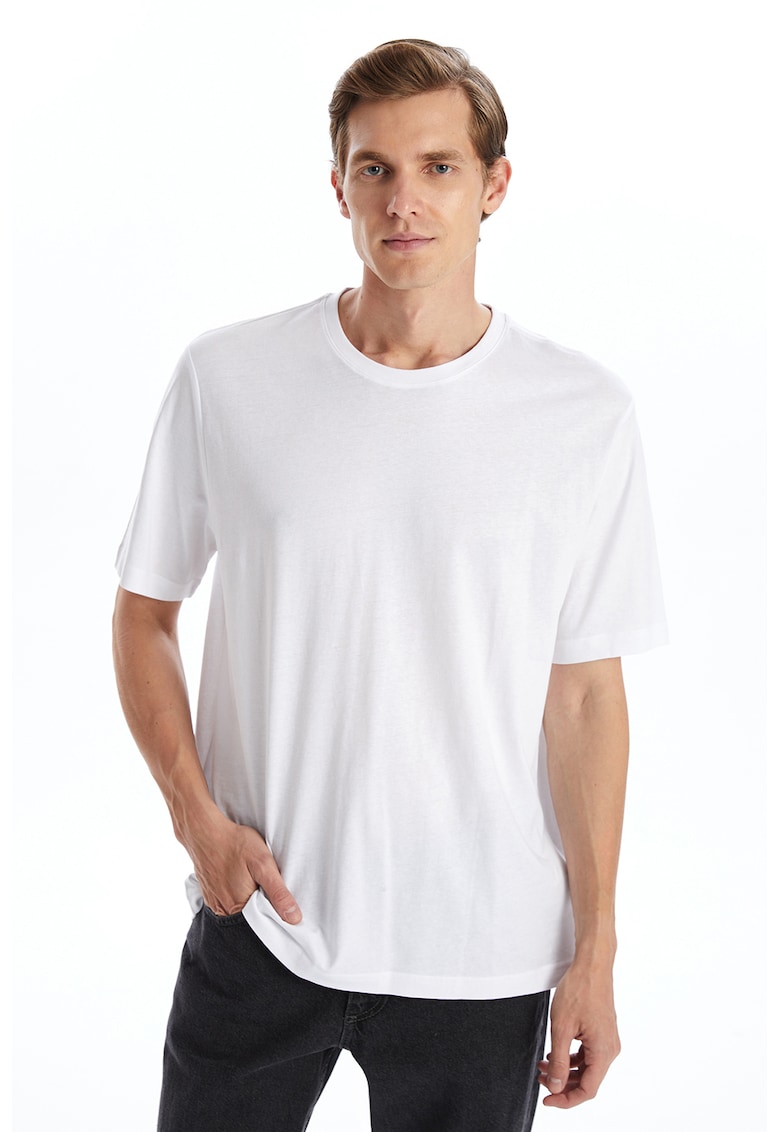Tricou de bumbac cu decolteu rotund - Alb
