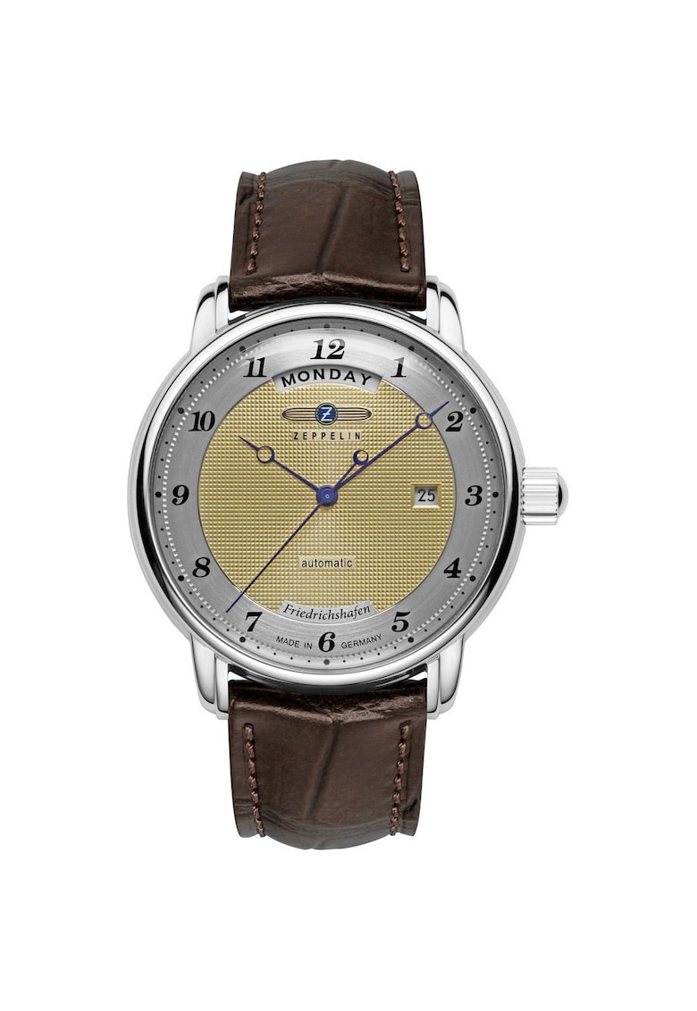 Ceas barbati - automat - 40mm - carcasa inox - curea piele naturala maro - cadran auriu - rezistent la apa 50m