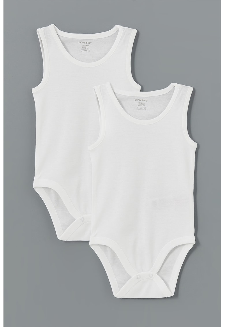 Set de body-uri din bumbac cu model uni - 2 piese - Alb