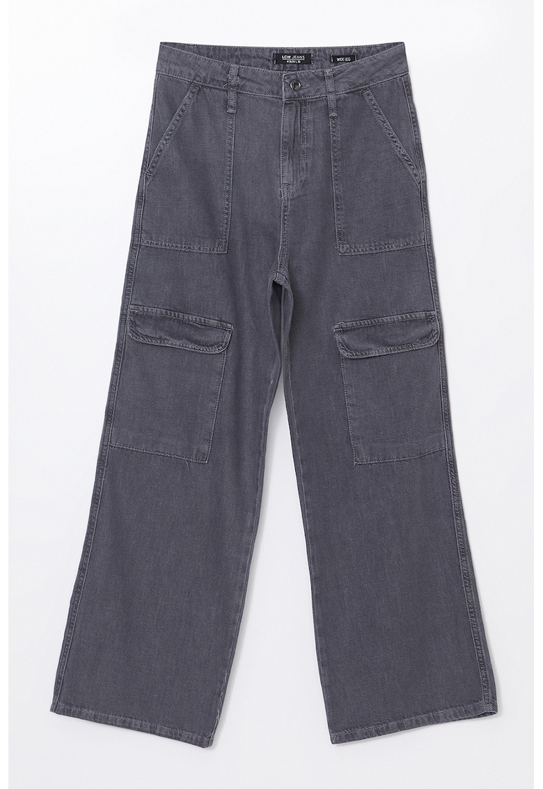 Blugi cargo cu talie inalta