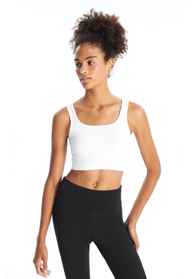 Top crop cu aspect striat - Alb
