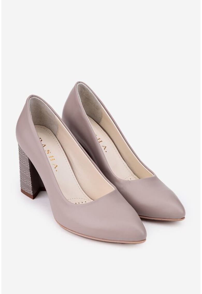 Pantofi dama taupe din piele naturala cu toc deosebit