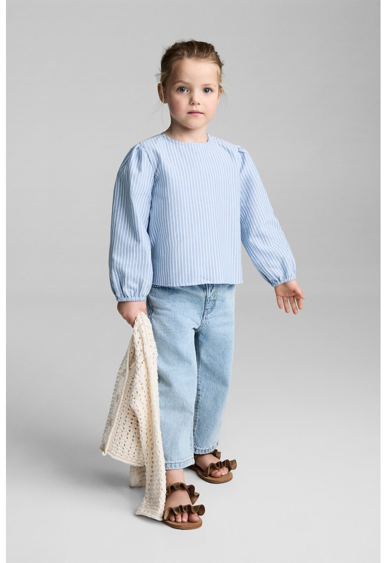 Bluza din bumbac cu model in dungi - Alb/Albastru pastel