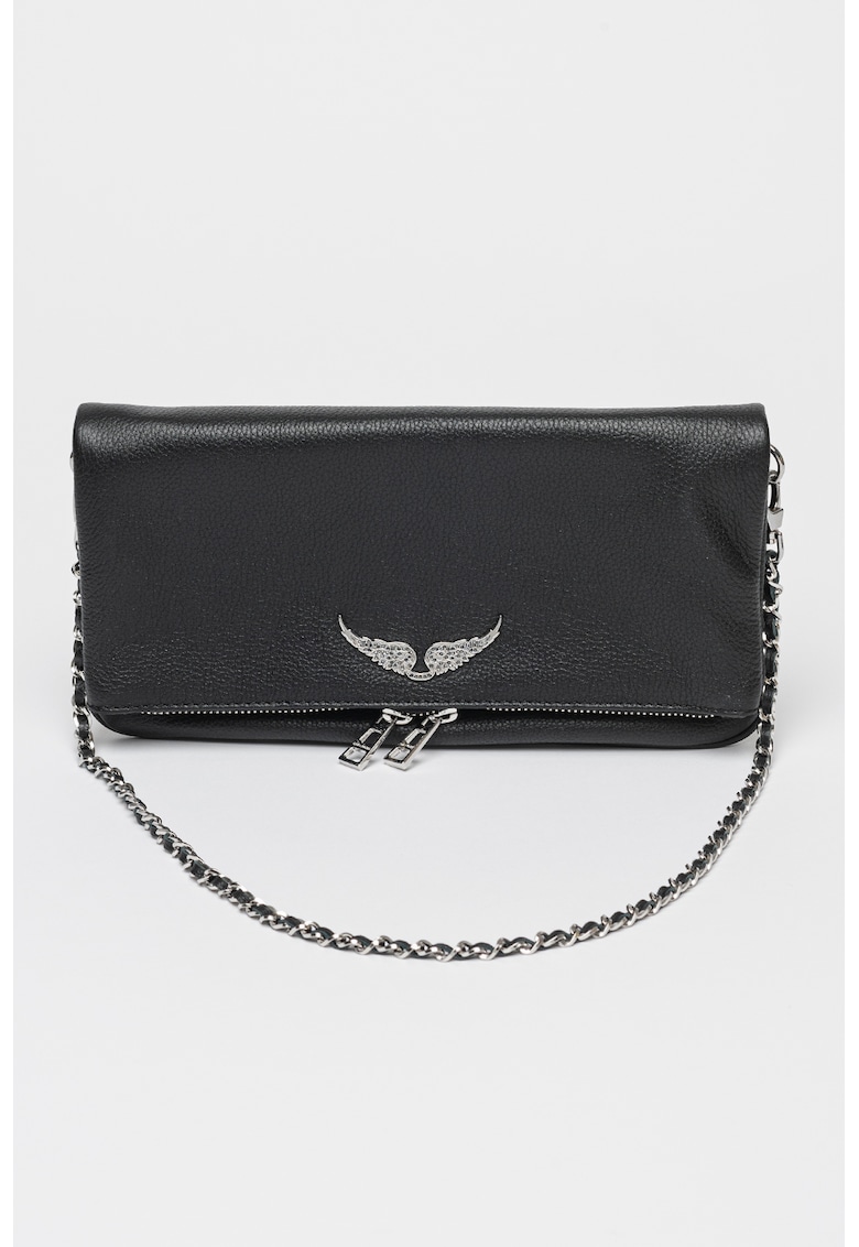 Geanta crossbody de piele cu clapa Rock - Negru