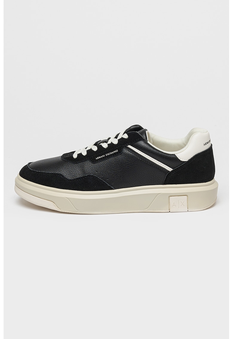 Pantofi sport din piele ecologica si material textil - Negru/Alb murdar