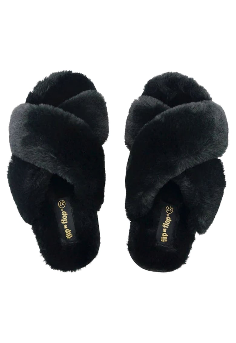Slapi papuci dama - bretele incrucisate - negru - textil