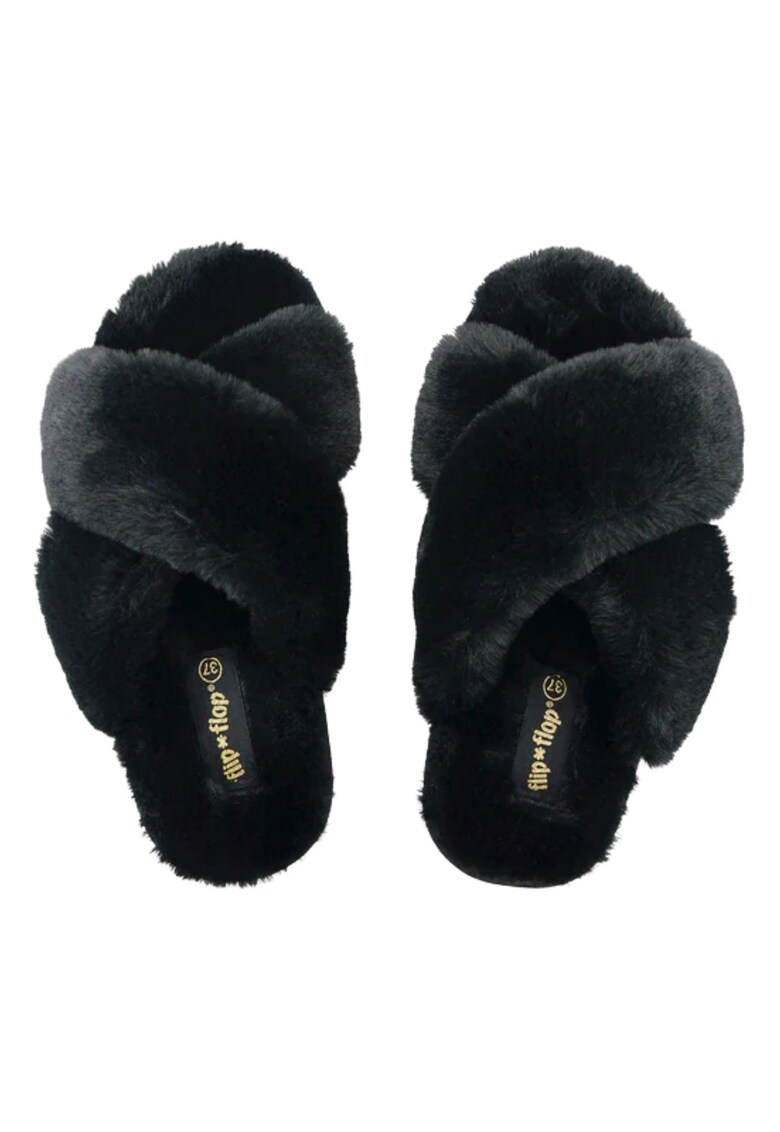Slapi papuci dama - bretele incrucisate - negru - textil