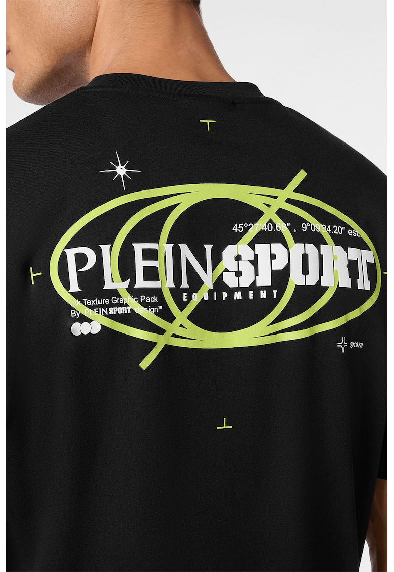 Tricou de bumbac cu logo - Negru/Verde lime