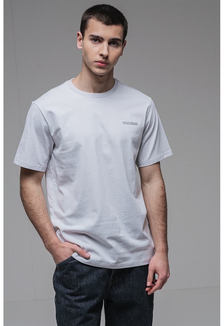 Tricou lejer de bumbac - Gri deschis/Albastru